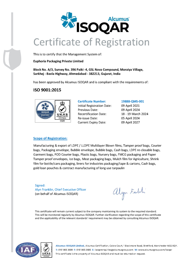 ISO 9001 2015 Euphoria Packaging